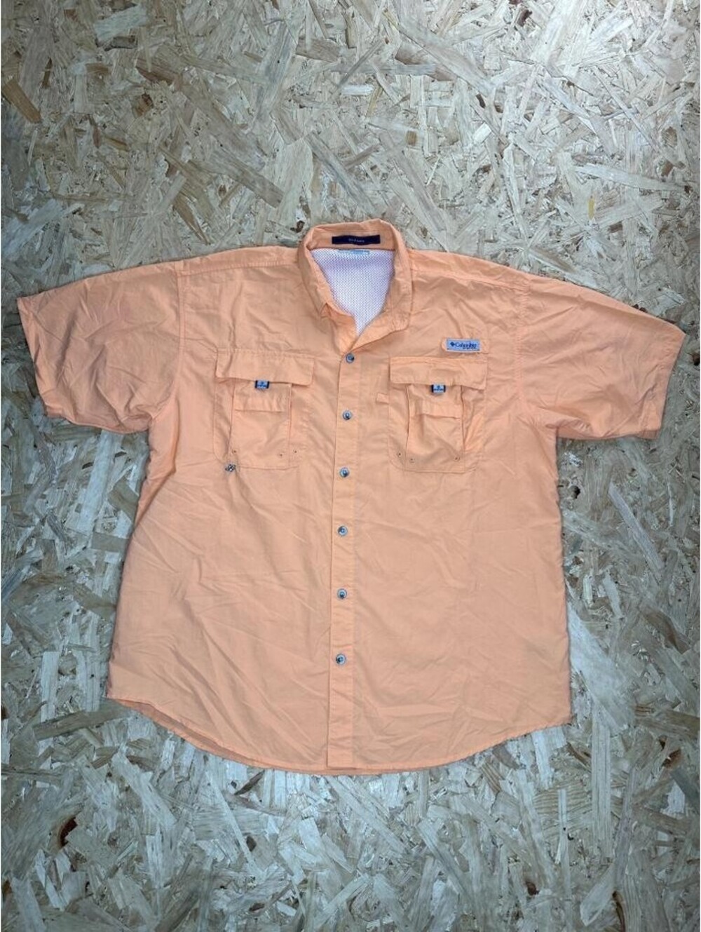 Columbia PFG Bahama II Shirt Mens Medium Orange Short Sleeve Fishing Button Up